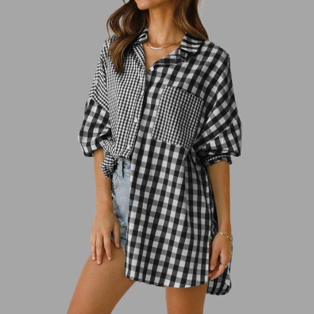 Casual checked shirt with batwing sleeves