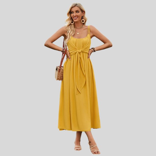 Sleeveless midi dress with knot detail at the front