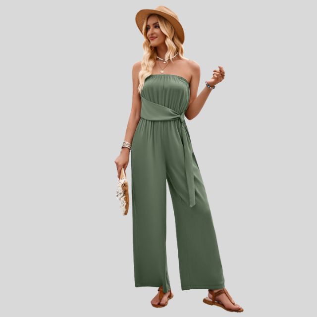 Off-the-shoulder jumpsuit with waist tie