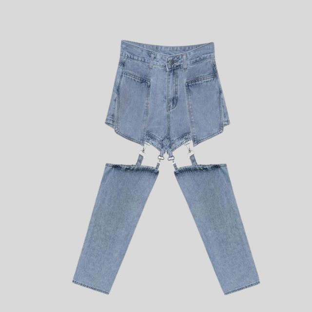 Deconstructed jeans with detachable legs