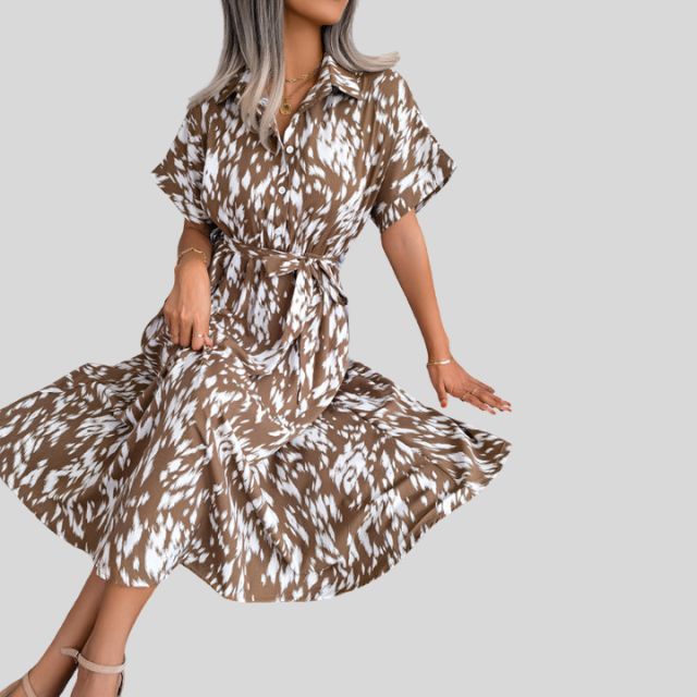 Flowing shirt dress with gathered waist