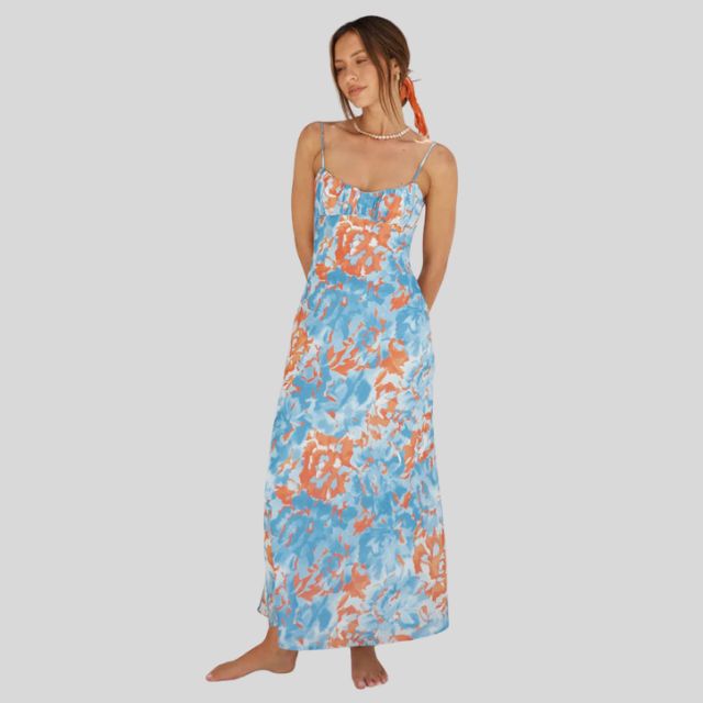 Maxi dress with floral pattern and back tie detail