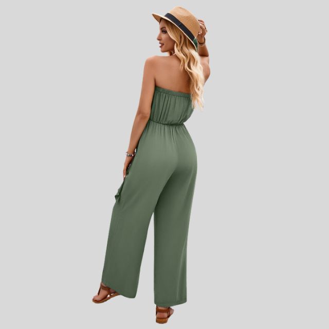 Off-the-shoulder jumpsuit with waist tie