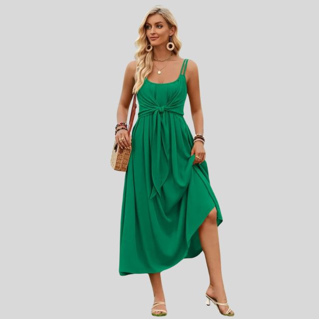 Sleeveless midi dress with knot detail at the front