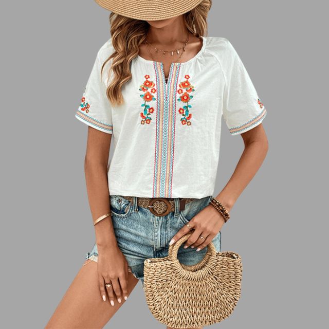 Embroidered boho shirt with tassel trim