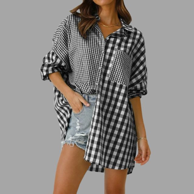 Casual checked shirt with batwing sleeves