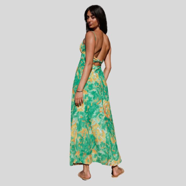 Maxi dress with floral pattern and back tie detail