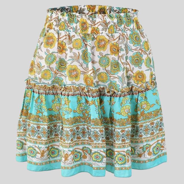 Bohemian floral skirt with ruffles