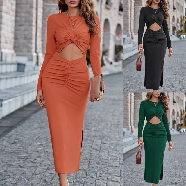 Modern midi dress with cut-out and gathering