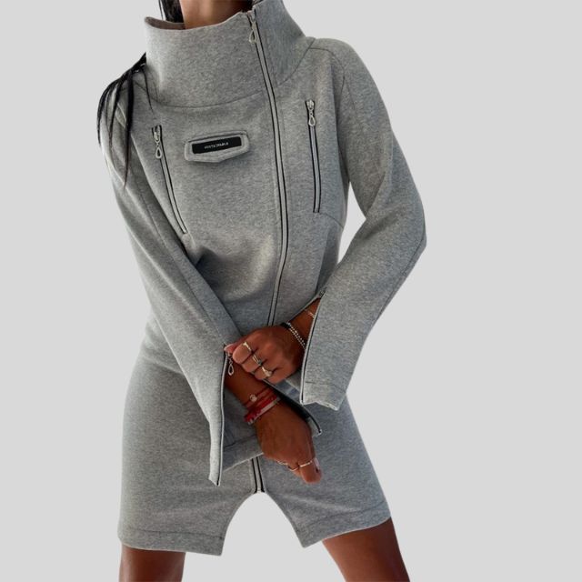 Casual hooded dress with zip detail