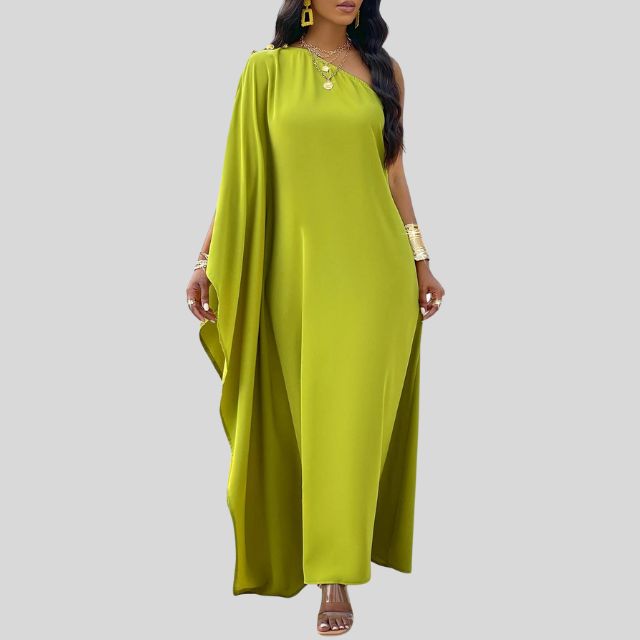 Single-coloured maxi dress with flowing sleeves