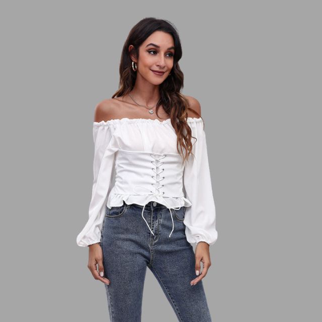 Off-the-shoulder blouse with lace-up front