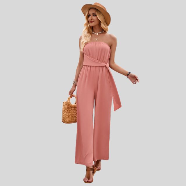 Off-the-shoulder jumpsuit with waist tie