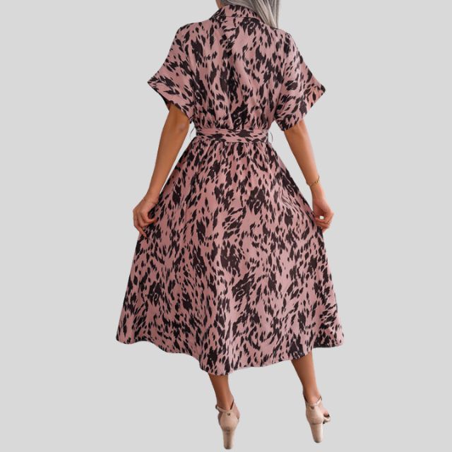 Flowing shirt dress with gathered waist