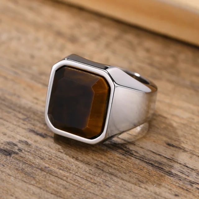 Signet ring with natural stone inlay