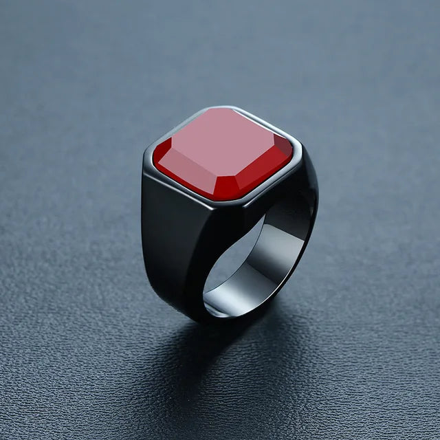 Signet ring with natural stone inlay