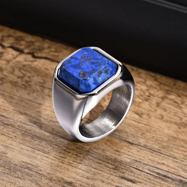 Signet ring with natural stone inlay