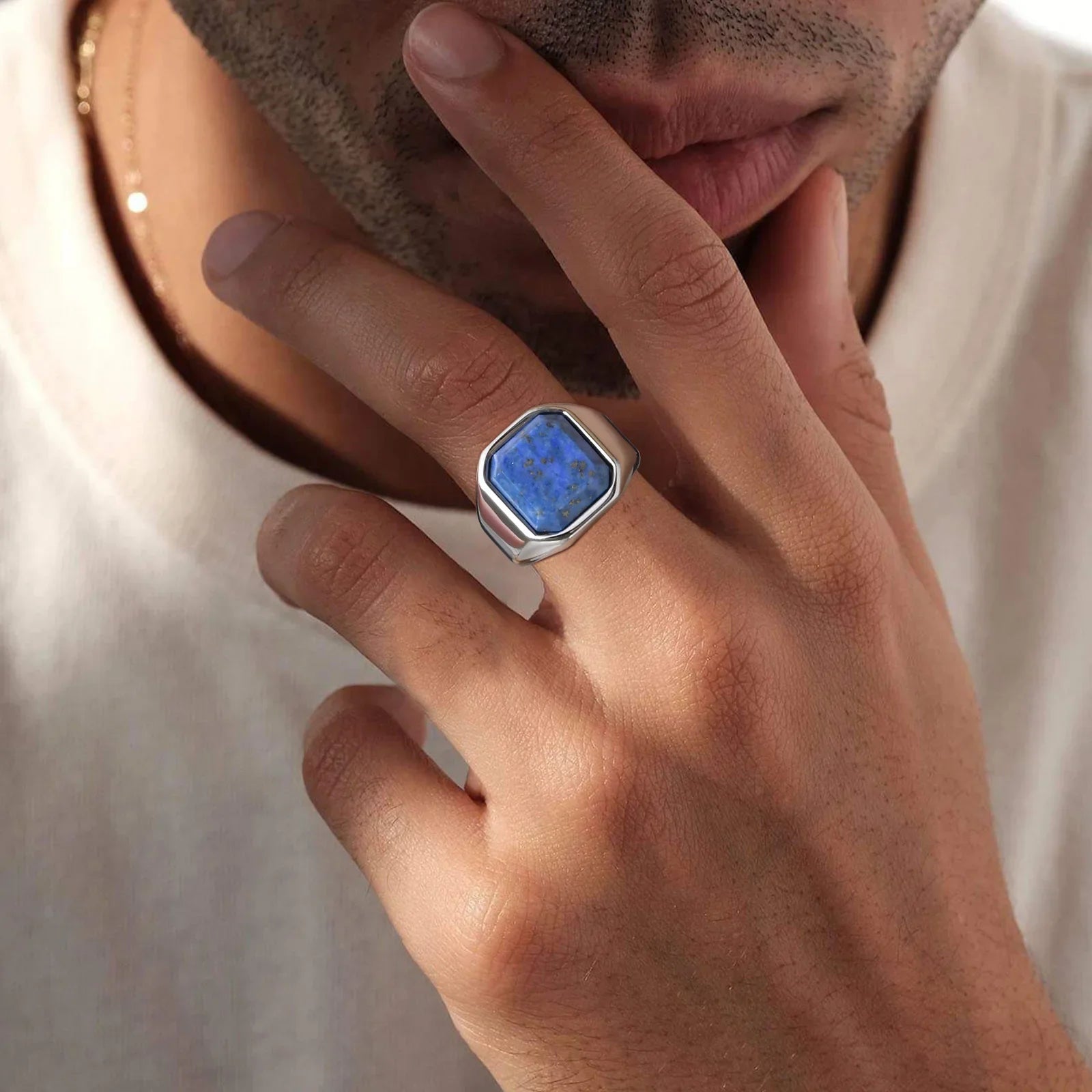 Signet ring with natural stone inlay