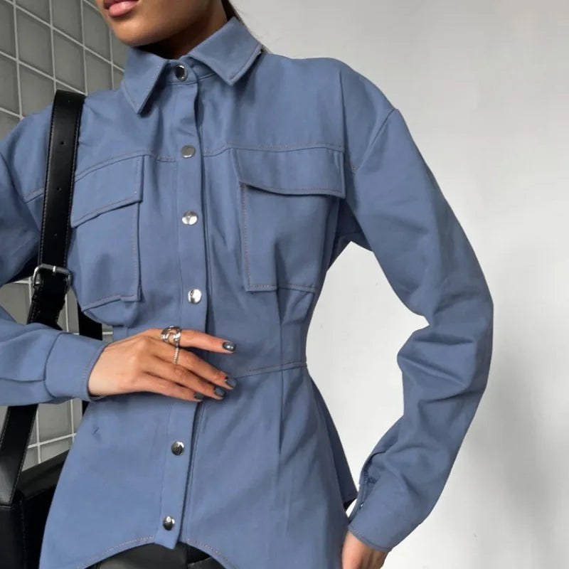 Structured shirt with button placket