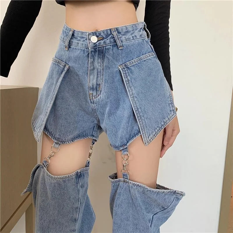 Deconstructed jeans with detachable legs