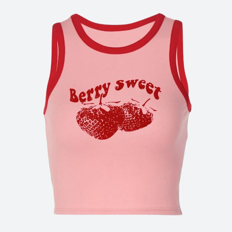 Berry Sweet graphic crop top with contrast trim