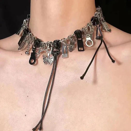 Fancy zip pendant choker