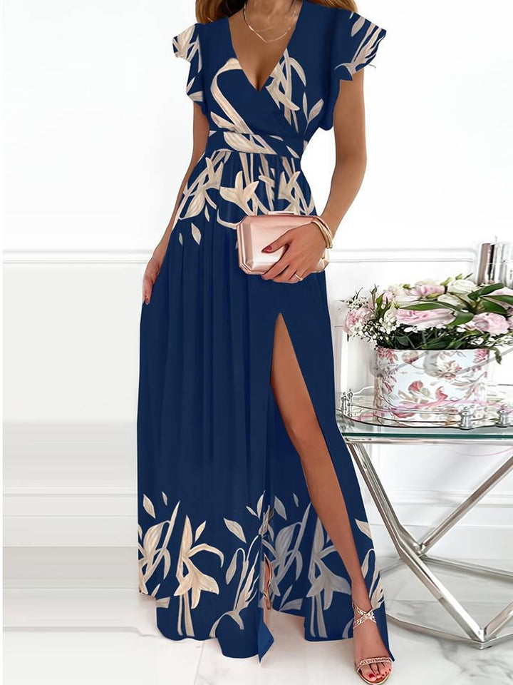 Sexy long dress with split V-neckline