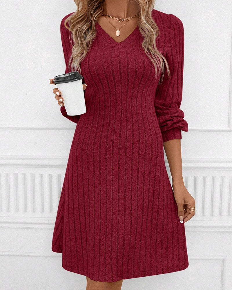 Ribbed dress with V-neckline