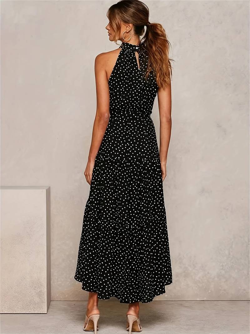 Jewelled neckline polka dot sleeveless dress