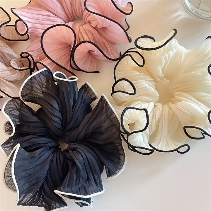 Folded chiffon hair ties with contrasting edge