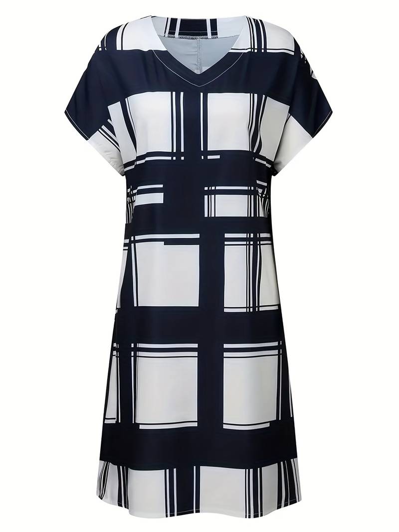 Midi dress with grid lines