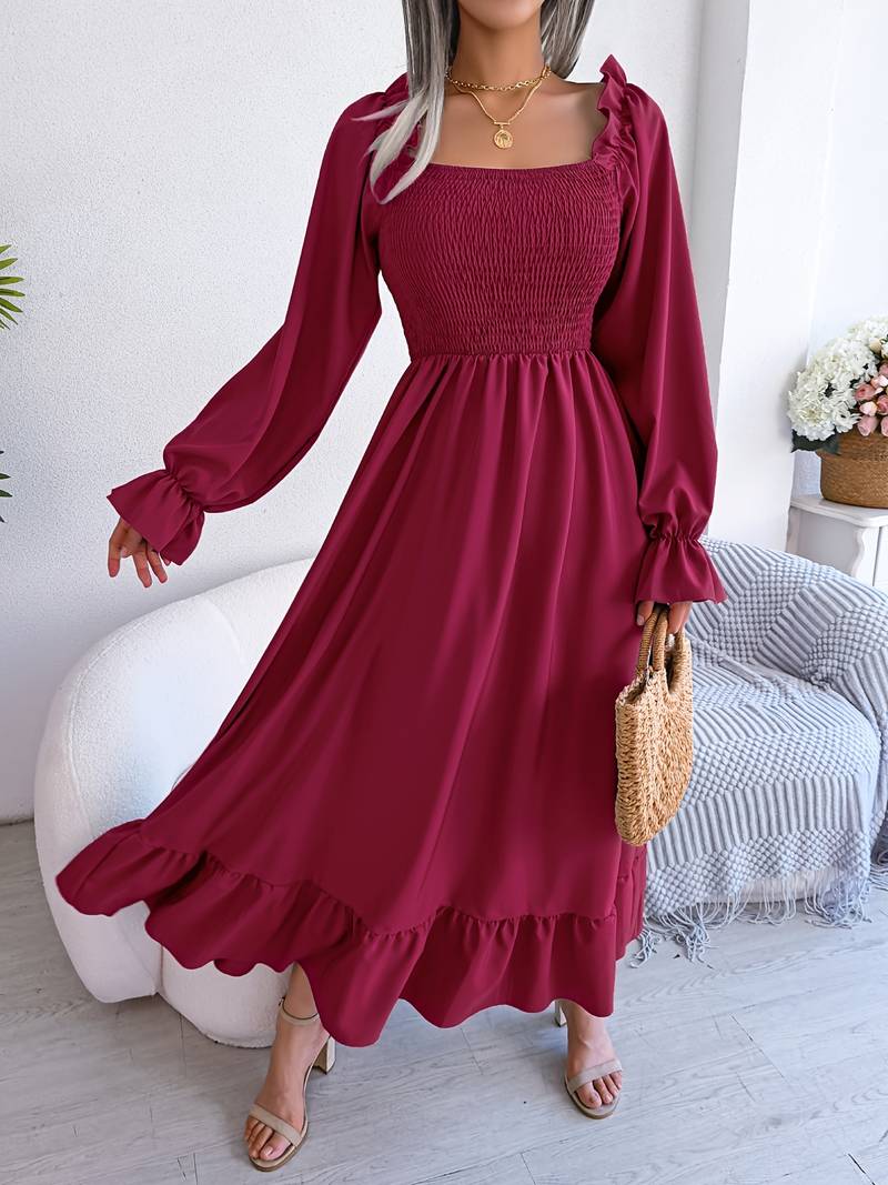 Solid dress with frill trim