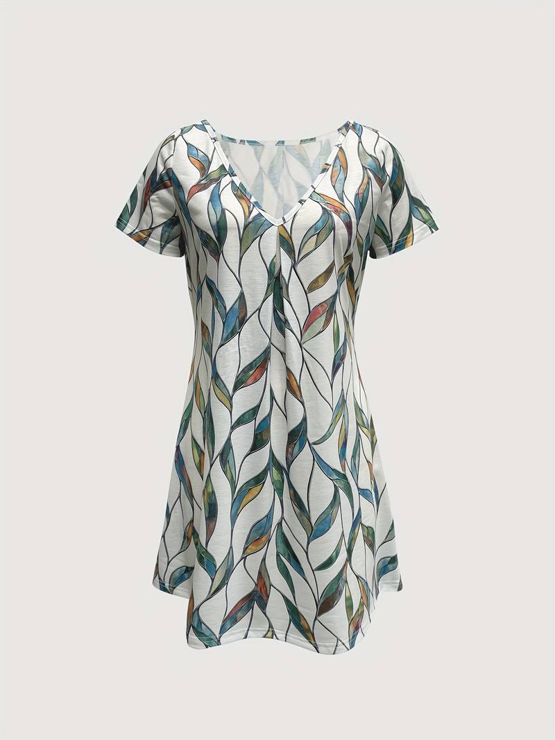 V-neck dress with leaf pattern