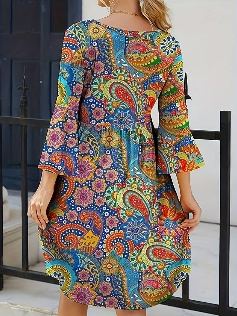 Sexy paisley dress round neckline