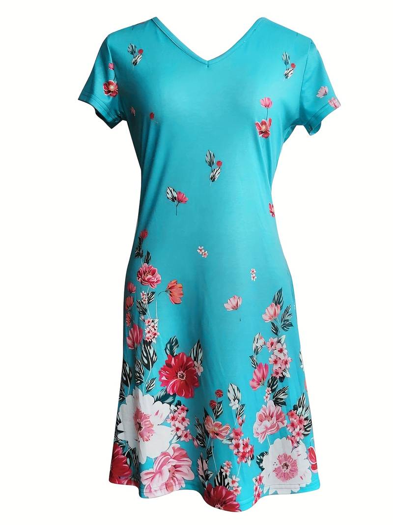 Short-sleeved dress with floral print