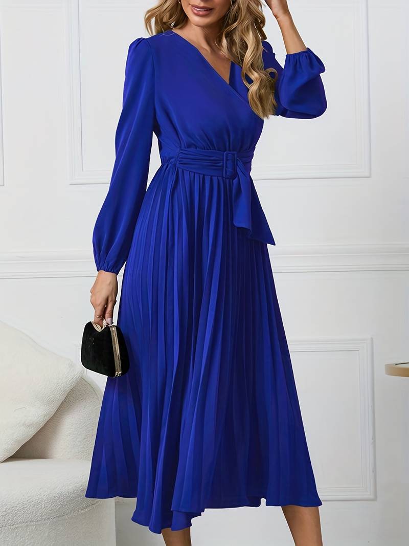 Pleated midi dress with belt