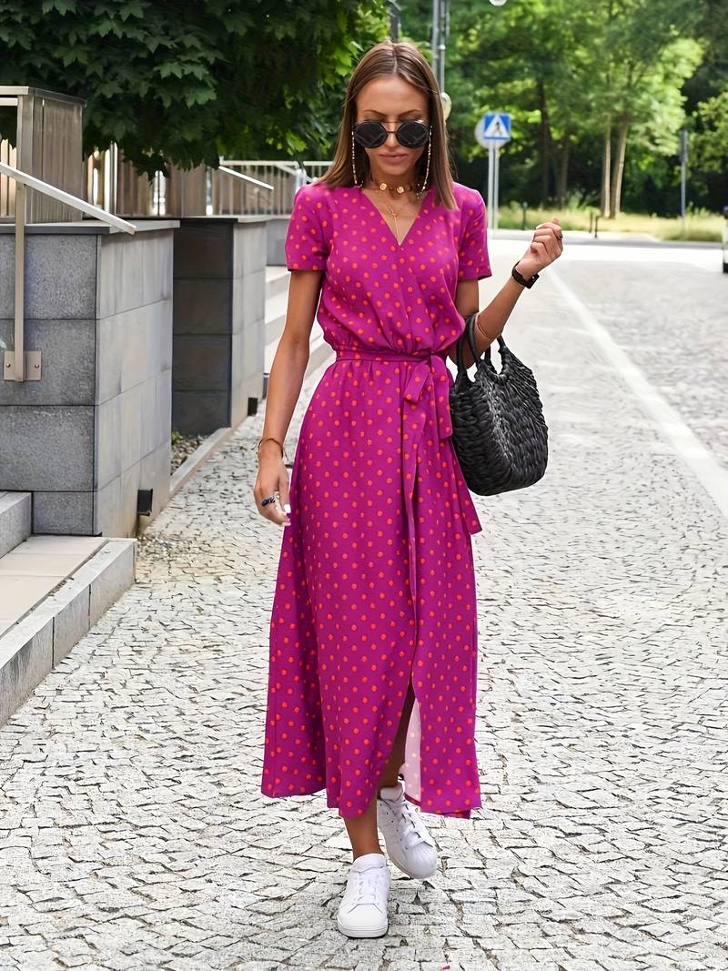 Floral split dress with waist bow