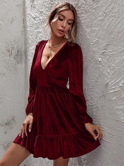 Plunge Ruffle Hem Dress