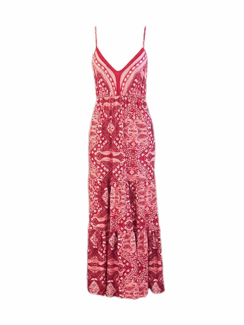 Bohemian-style maxi dress with ethnic print