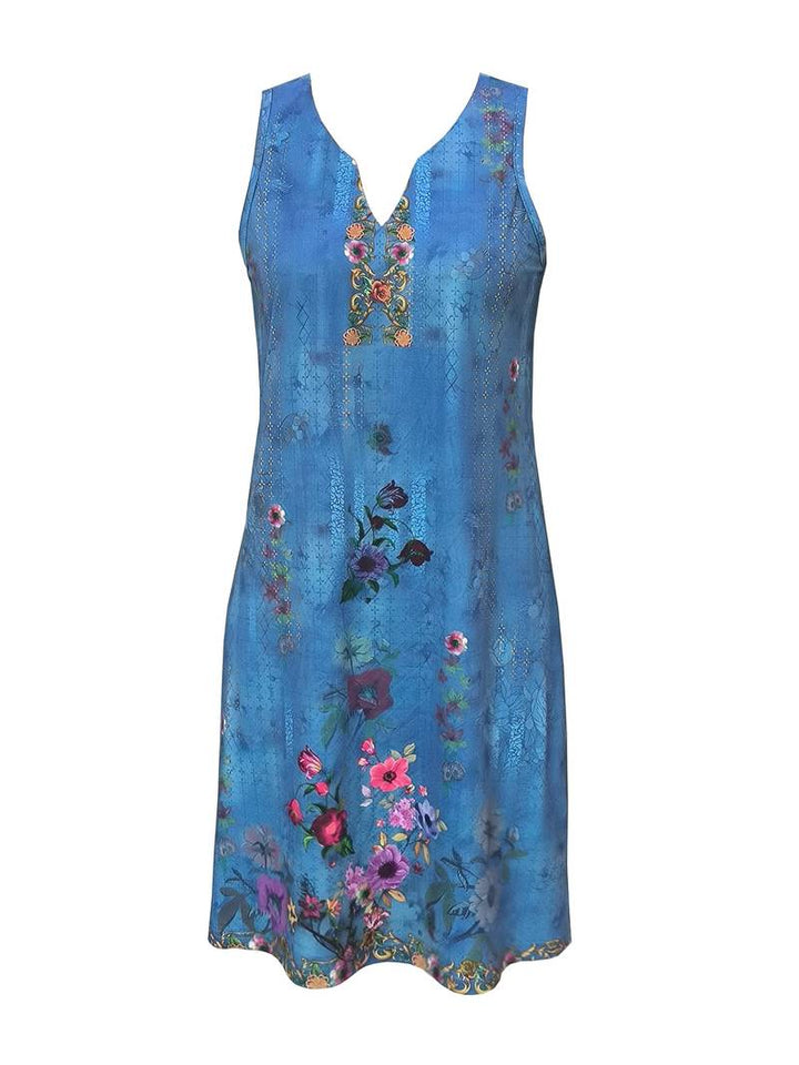 Dress with floral pattern and slit neckline