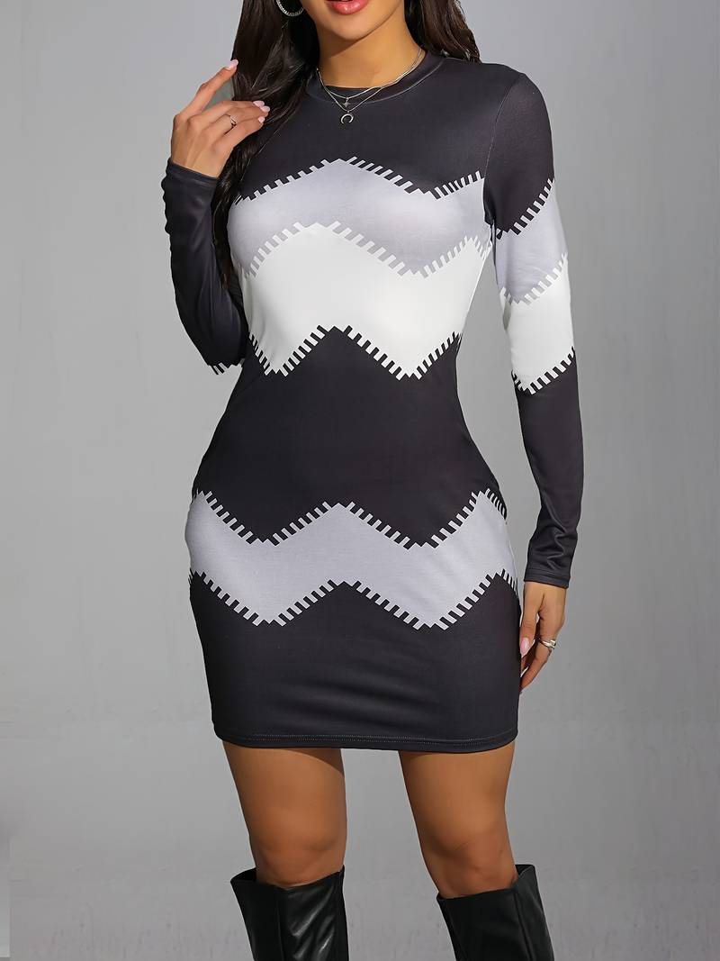 Slim dress in zigzag colour block