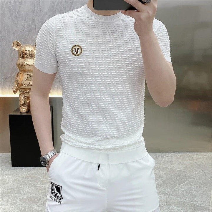 Men's Slim-Fit Knitted Striped Shirt