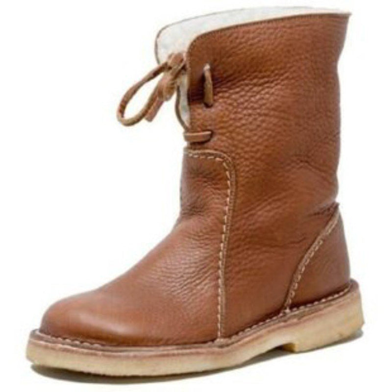 Leather non-slip waterproof brown winter boots