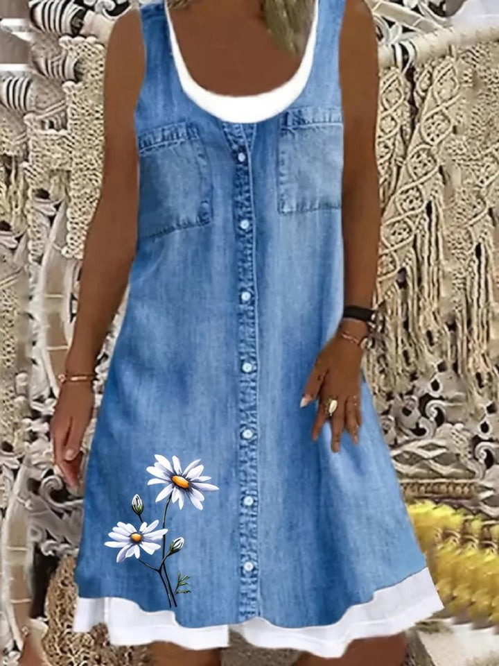 Printed denim dress