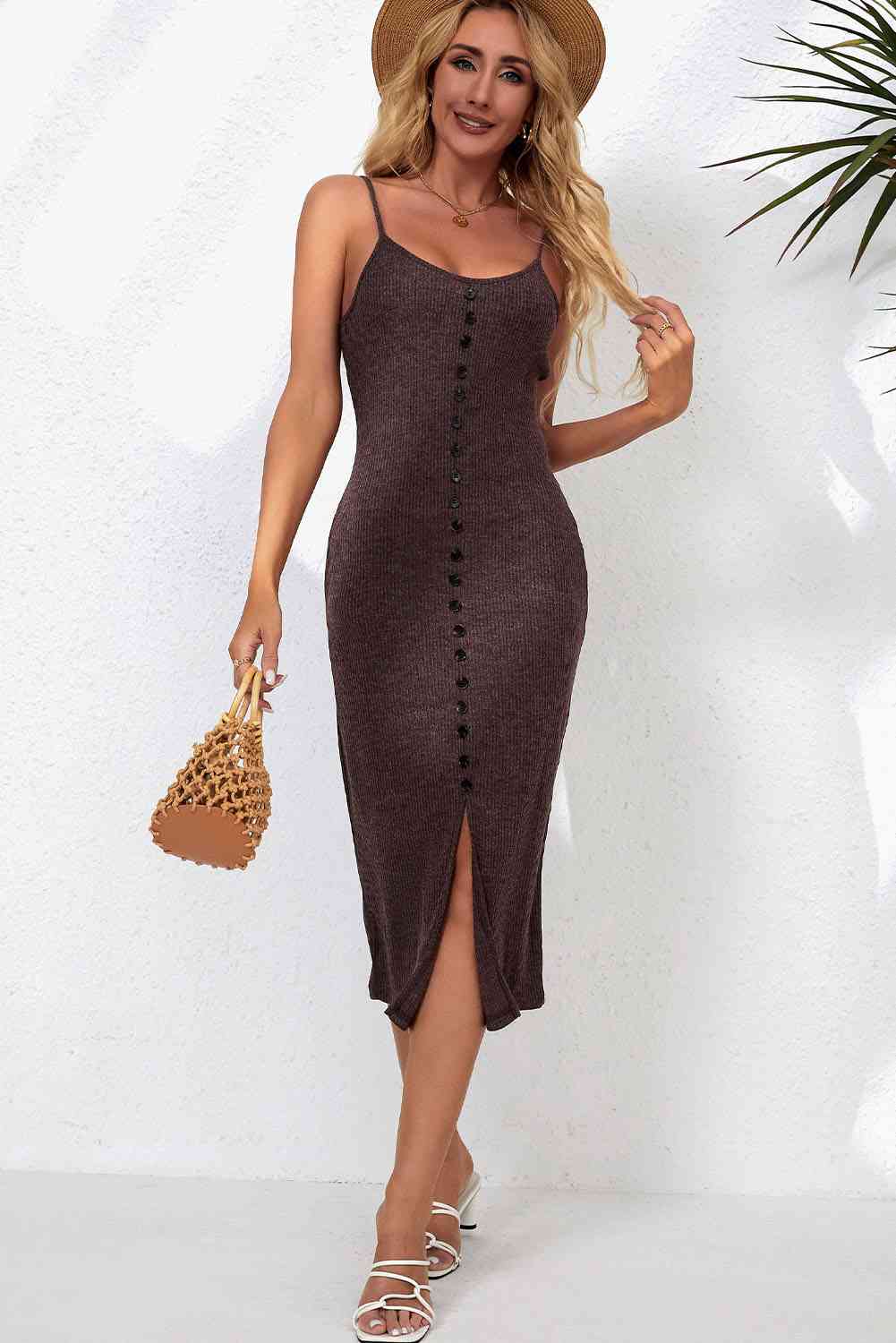 Decorative button slit Mini dress