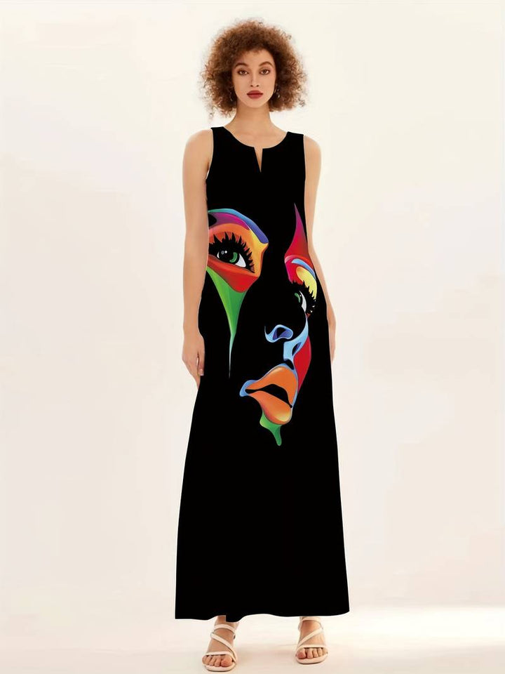 Maxi dress with abstract face print