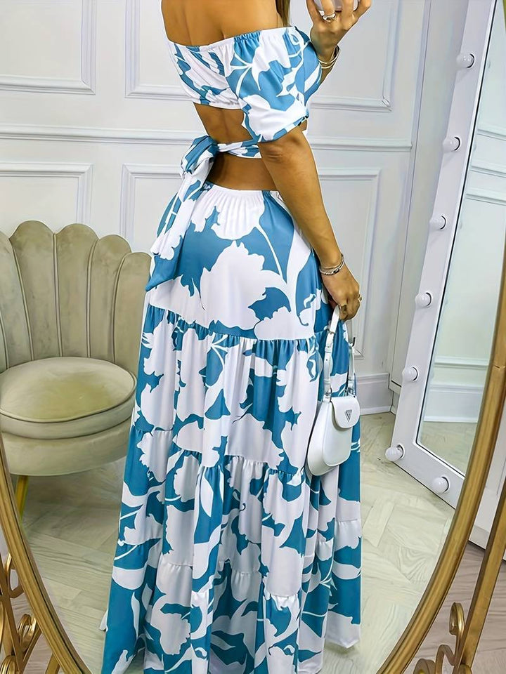 Off-shoulder cut-out waist long dress