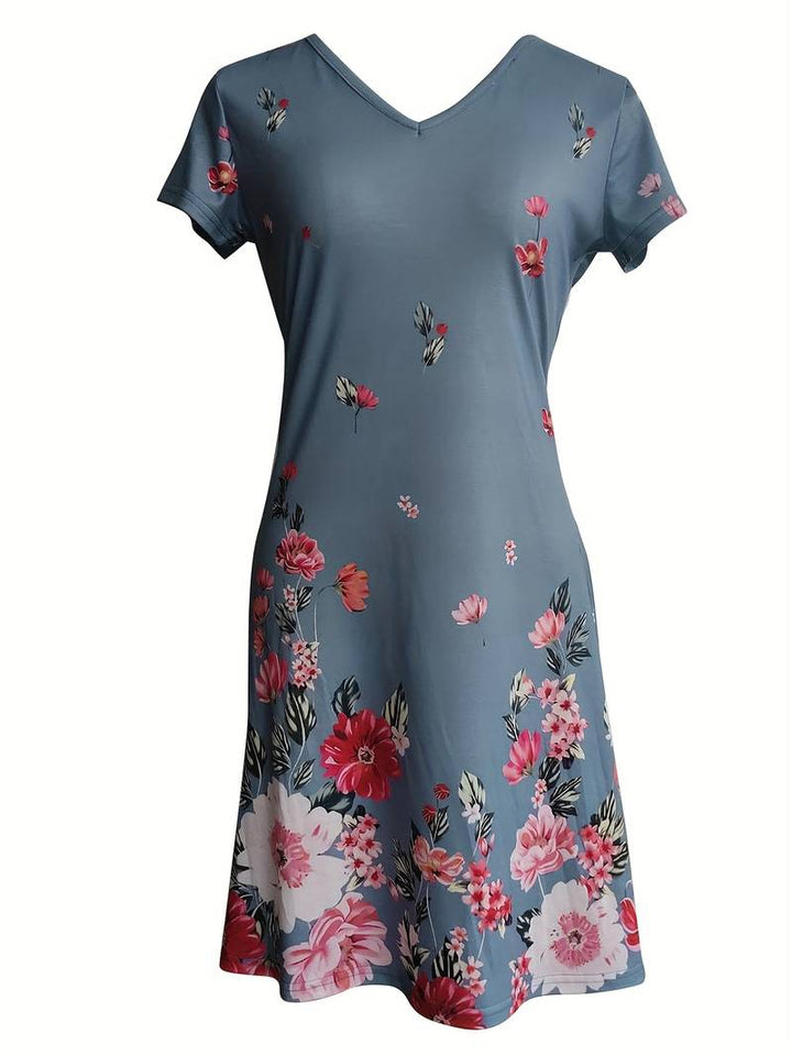 Short-sleeved dress with floral print