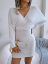 Crossed V-Neck Knitted Off-Shoulder Sexy Dress