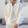 Long-sleeved men's hooded jumper with V-neck